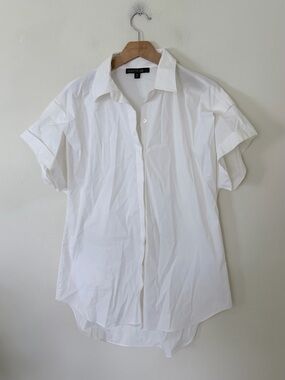 Lafayette 148 short sleeve white shirt with folded sleeve size M READ